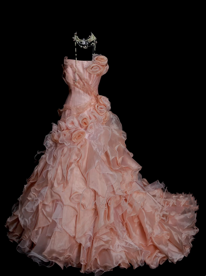 Robe de bal vintage rose bustier à volants, robe de quinceañera longue, taille 15, Vestidos De Fiesta N1325