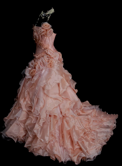 Robe de bal vintage rose bustier à volants, robe de quinceañera longue, taille 15, Vestidos De Fiesta N1325