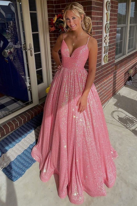 Glitzerndes Ballkleid mit Spaghettiträgern und Pailletten in Orange, Ballkleider, formelle Kleidung zum 18. Geburtstag, Outfits, Ballkleid RA021