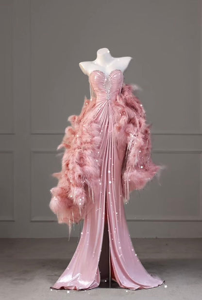 Robe de bal sirène à paillettes roses, décolleté en cœur, longueur au sol, tenue de soirée, tenue d'anniversaire, RA045