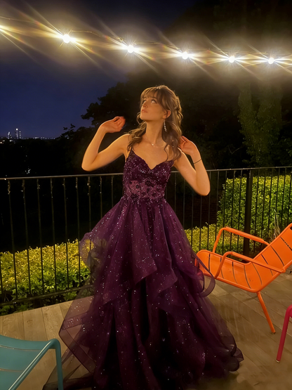 Vintage-Ballkleid mit Spaghettiträgern, marineblauer Tüll, langes Abendkleid, Inspiration für Partys und Abschlussbälle RA084