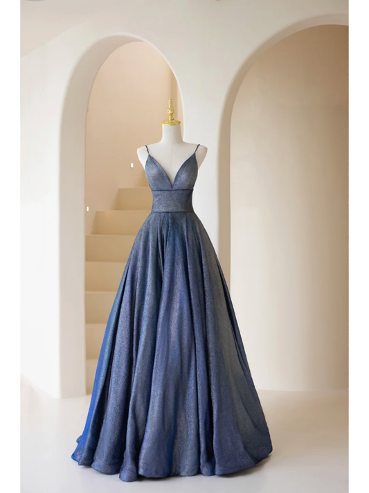Sexy Ballkleid Spaghettiträger Marineblau Pailletten Lange Ballkleider Abendkleid 18. Geburtstag Outfits Abendkleid RB007
