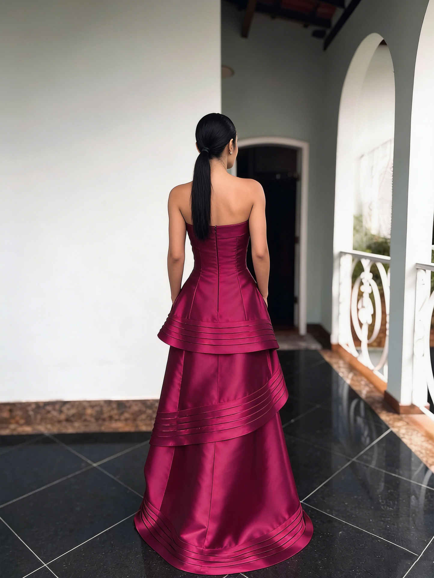 Ethereal Ball Gown Strapless Fuchsia Satin Prom Dresses Long Party Dress 18th Birthday Outfit Graduation Dress RB1000