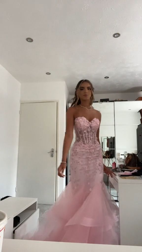 Cute Mermaid Sweetheart Pink Lace Prom Dresses Long Party Dress 18th Birthday Outfit Graduation Dress RB1024