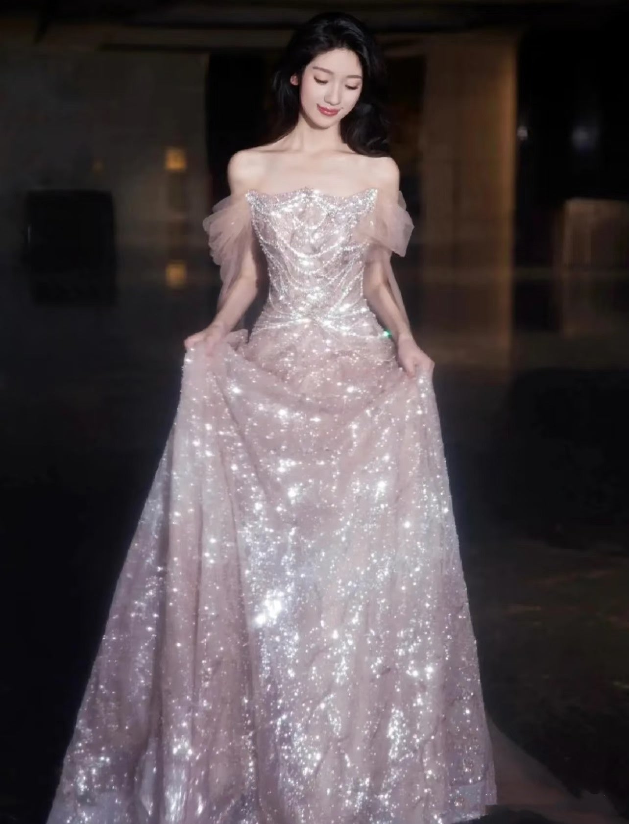 Unique Ball Gown Off The Shoulder Pink Tulle Prom Dresses inspiration Long Party Dress Birthday Outfits Graduation Dress RB1026