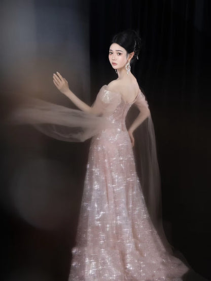 Unique Ball Gown Off The Shoulder Pink Tulle Prom Dresses inspiration Long Party Dress Birthday Outfits Graduation Dress RB1026