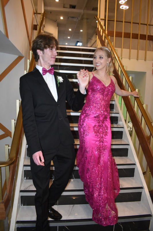 Unique Mermaid Spaghetti Straps Hot Pink Sequin Prom Dresses Long Party Dress 18th Birthday Outfits Graduation Dress RB1029