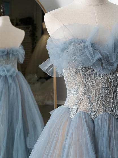 Charming Ball Gown Sweetheart Blue Tulle Prom Dresses Long 18th Birthday Outfit Senior High School Dance Party Dress RB1060