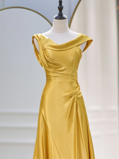 Charming Mermaid Cowl Neck Yellow Satin Prom Dresses Long 18th Birthday Outfit Senior High School Dance Party Dress RB1061