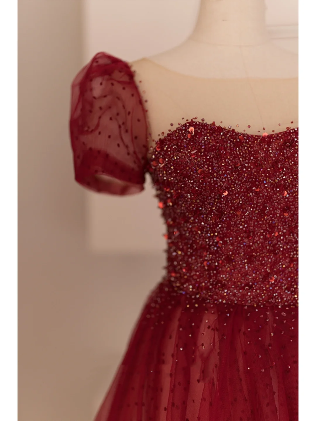 Modest Ball Gown Scoop Burgundy Tulle Prom Dresses Long Party Dress Birthday Outfit Teenagers Graduation Dress RB1074