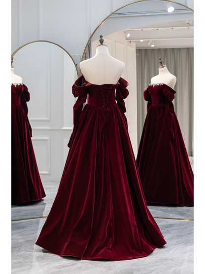 Modest Ball Gown Strapless Velvet Burgundy Prom Dresses Long Party Dress Birthday Outfit Teenagers Graduation Dress RB1088