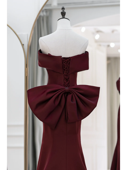 Modest Mermaid Trumpet Off The Shoulder Burgundy Satin Prom Dresses Long Party Dress Birthday Outfit Teenagers Graduation Dress RB1092
