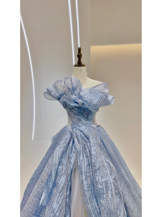 Unique Ball Gown Sweetheart Blue Long Prom Dresses Reveal Inspiration Party Dress 16th Birthday Outfits Graduation Dress RB1093