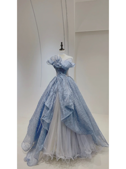 Unique Ball Gown Sweetheart Blue Long Prom Dresses Reveal Inspiration Party Dress 16th Birthday Outfits Graduation Dress RB1093