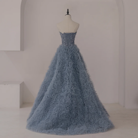 Unique Ball Gown Sweetheart Gray Tulle Long Prom Dresses Inspiration Party Dress 18th Birthday Outfit Graduation Dress RB1105