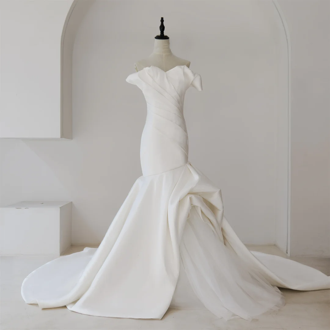 Modest Mermaid Sweetheart Satin Pleated Corset Wedding Dress Styles Long Bridal Gown Wedding Gowns RB1116