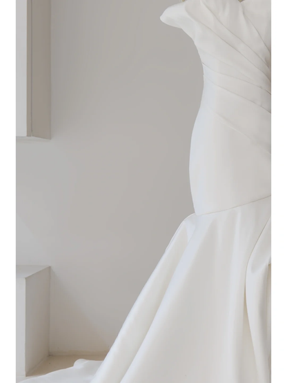 Modest Mermaid Sweetheart Satin Pleated Corset Wedding Dress Styles Long Bridal Gown Wedding Gowns RB1116