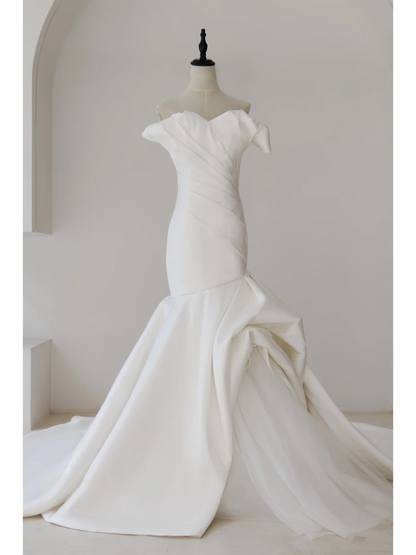 Modest Mermaid Sweetheart Satin Pleated Corset Wedding Dress Styles Long Bridal Gown Wedding Gowns RB1116