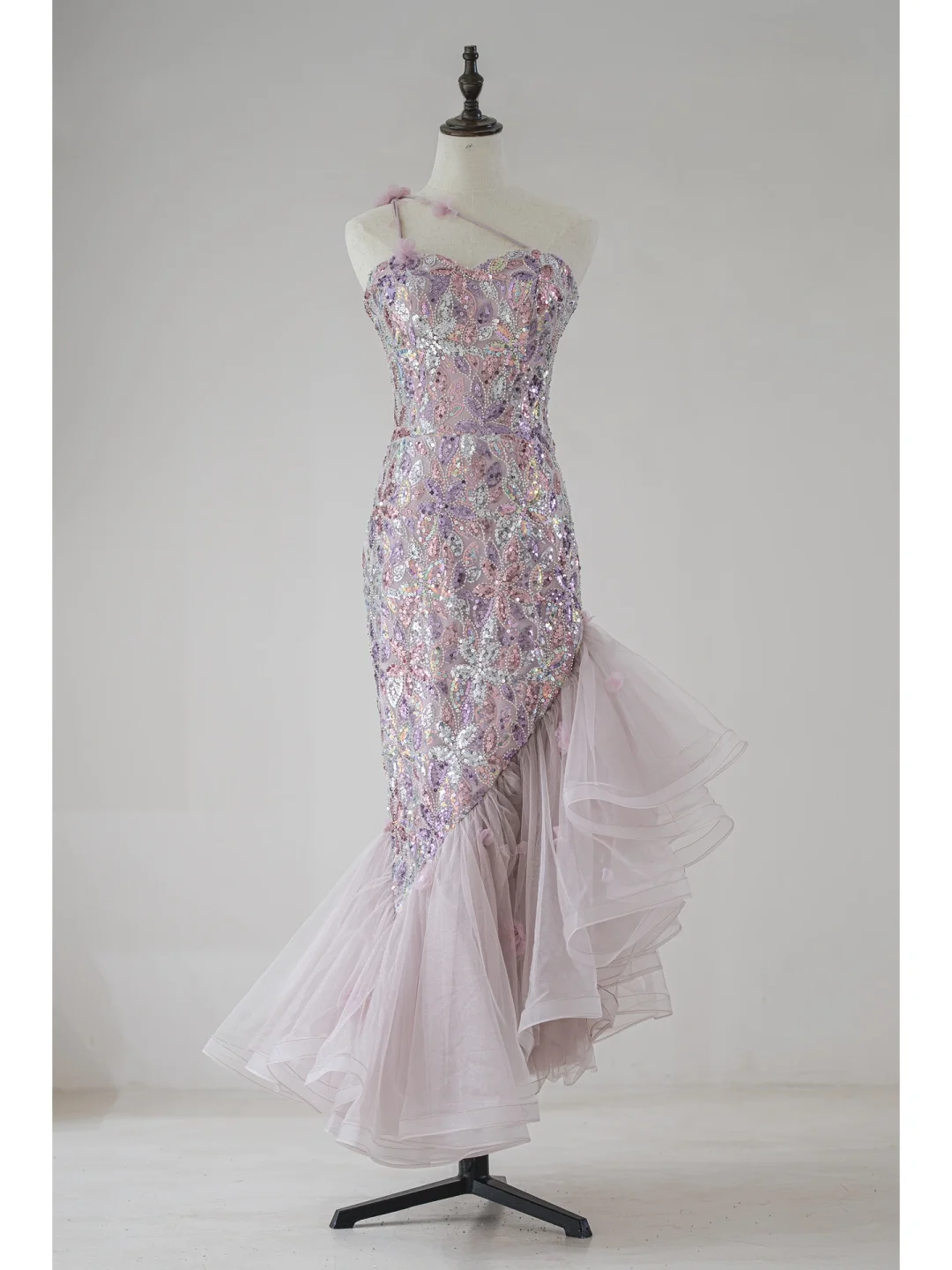 Modest Mermaid One Shoulder Sequin Lilac Prom Dresses Long Party Dress 18th Birthday Outfit Teenagers Graduation Dress RB1119