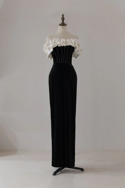 Unique Sheath Off The Shoulder Black Velvet Long Prom Dresses Inspiration Party Dress 18th Birthday Outfit Graduation Dress RB1126