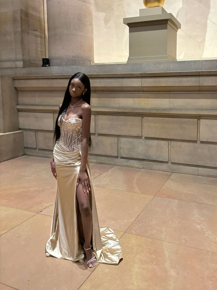 Modest Trendy Mermaid Sweetheart Black Girl Gold Lace Slit Prom Dresses Long Birthday Outfit Senior High School Dance Party Dress RB1145
