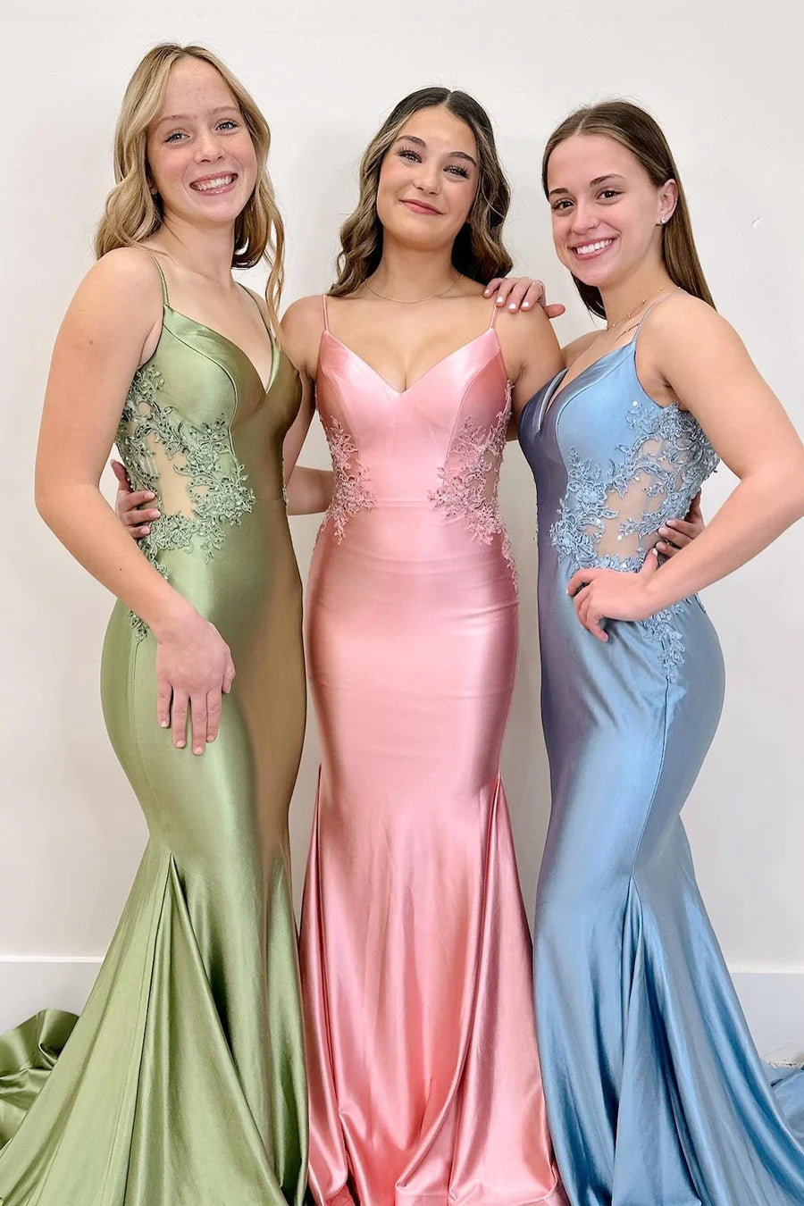 Modest Trendy Mermaid Spaghetti Straps Olive Green Satin Prom Dresses Style Long Senior High School Dance Party Dress RB1164