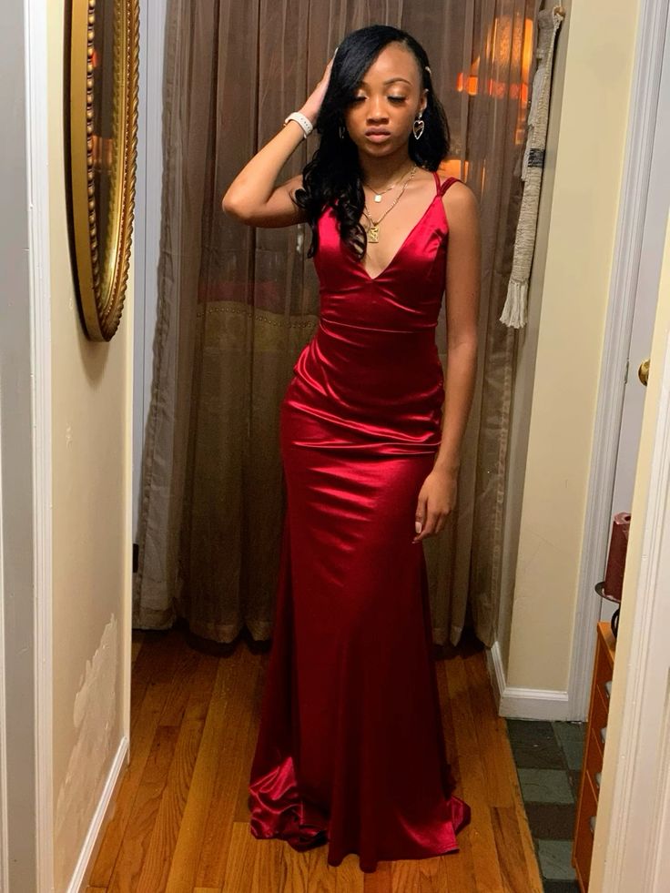 Modest Mermaid Spaghetti Straps Red Black Girl Plain Prom Dresses Long Party Dress Birthday Outfit Teenagers Graduation Dress RB1173