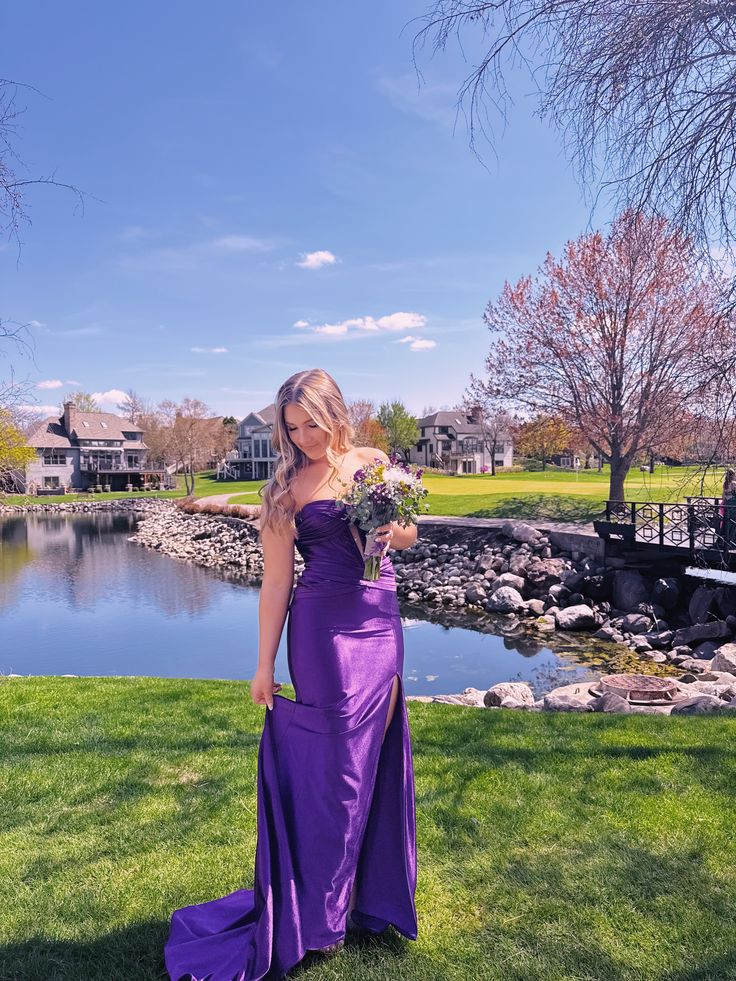 Unique Mermaid Sweetheart Satin Purple Slit Long Classy Beautiful Prom Dresses Inspiration Party Dress Birthday Outfit Graduation Dress RB1178
