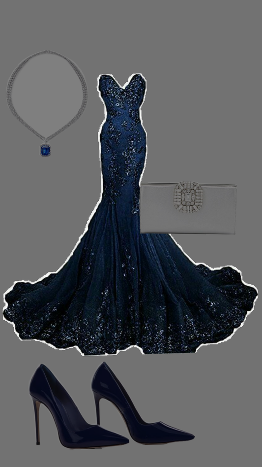 Sexy Mermaid Sweetheart Navy Blue With Beaded Sequins Long Prom Dresses Inspiration Party Dress Graduation Dress RB1200
