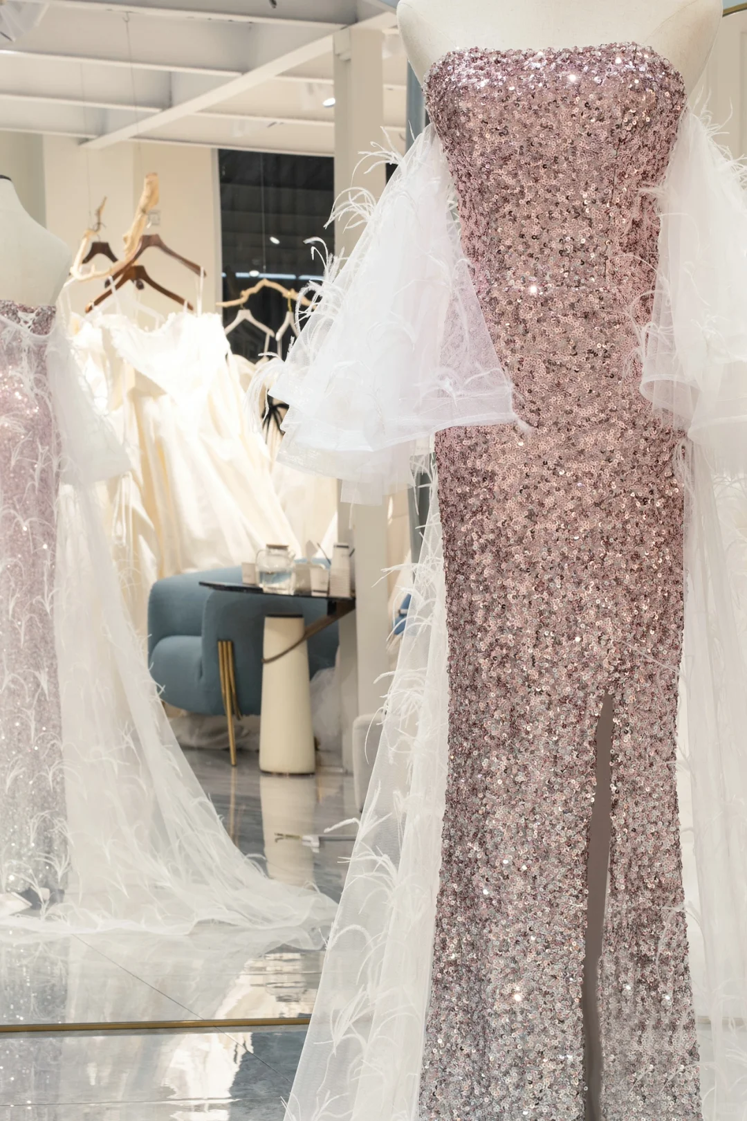 Sexy Mermaid Strapless Pink Silver Sequins Slit Long Prom Dresses Inspiration Party Dress Graduation Dress RB1214