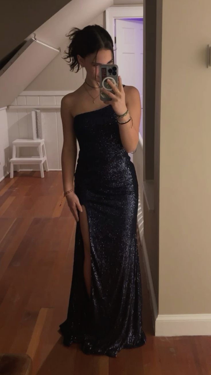 Sexy Mermaid One Shoulder Black Slit Sequin Prom Dresses Long Party Dress Birthday Outfit Graduation Dress RB1218