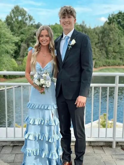 Vintage A Line Sweetheart V-Neck Blue formal dresses Inspiration Prom Gown RB1291