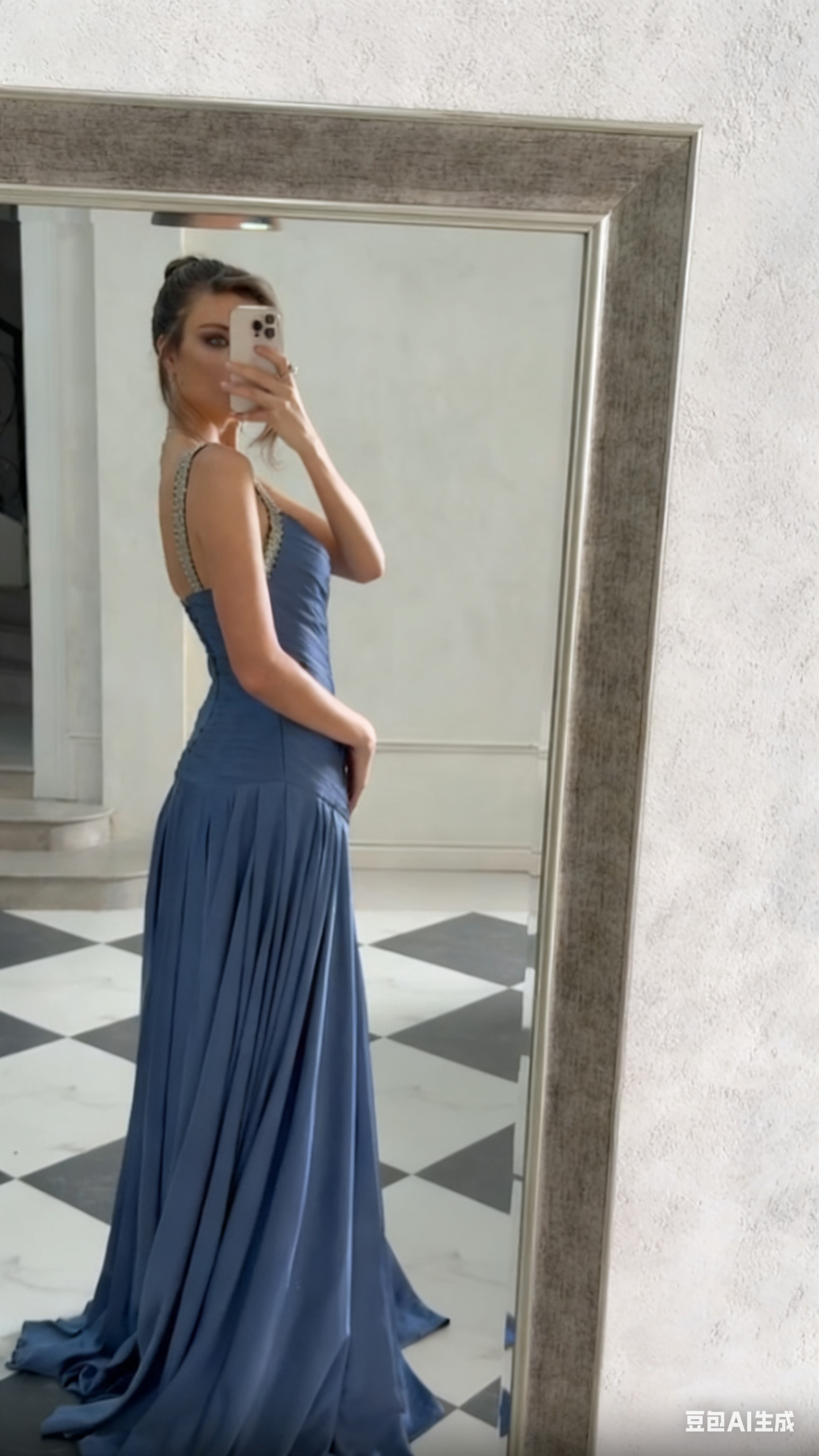 Vintage Mermaid Spaghetti Straps Blue Chiffon Long Prom Dresses Inspiration Prom Gown RB1294