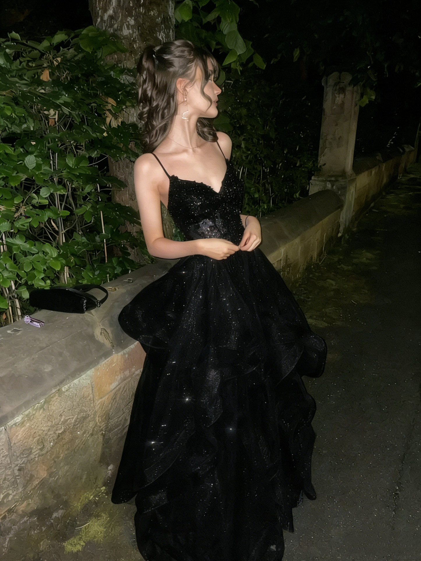 Schickes Ballkleid mit Spaghettiträgern, marineblau, Tüll, lange Ballkleider, Inspiration, Partykleid, Ballkleider RB1295