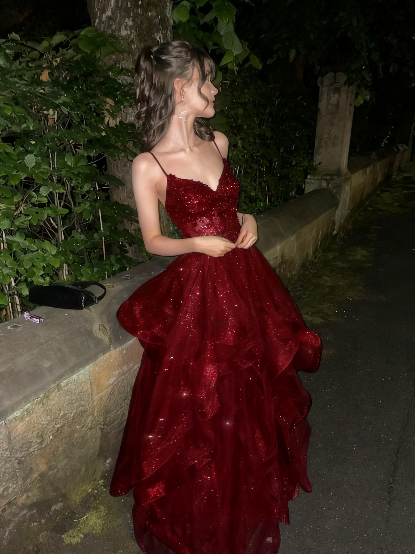 Schickes Ballkleid mit Spaghettiträgern, marineblau, Tüll, lange Ballkleider, Inspiration, Partykleid, Ballkleider RB1295