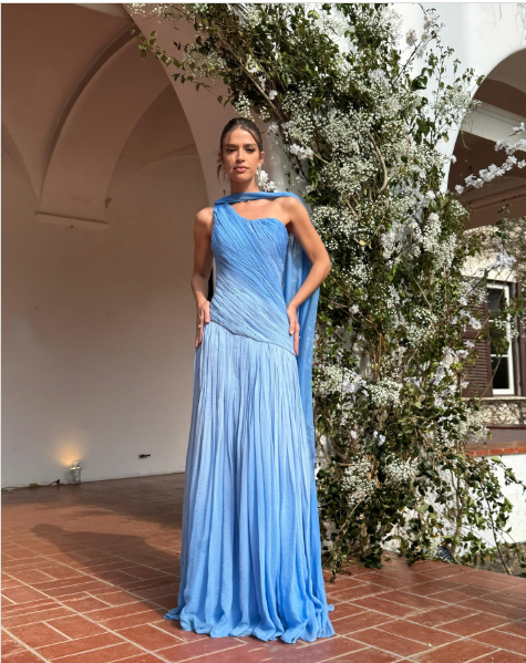 Pretty Mermaid One Shoulder Blue Pleated Sleeveless Chiffon Long Prom Dresses Inspo Prom Gown RB1333