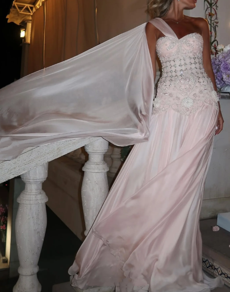Robe de bal sirène luxueuse à une épaule en mousseline rose sans manches ornée de perles, longueur au sol, robe de remise de diplôme N889
