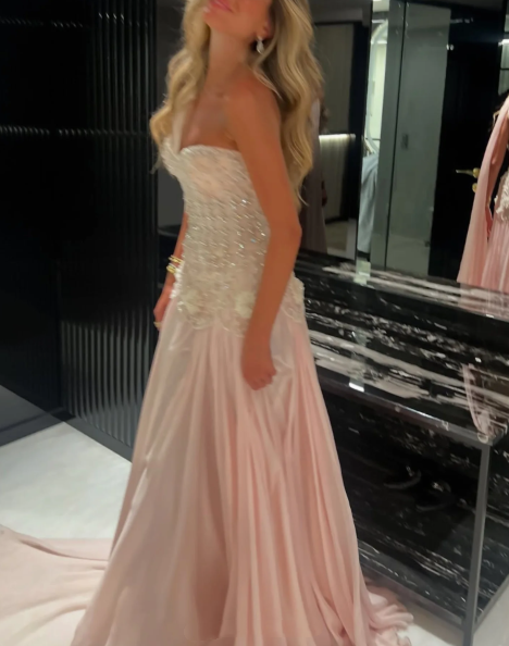 Robe de bal sirène luxueuse à une épaule en mousseline rose sans manches ornée de perles, longueur au sol, robe de remise de diplôme N889