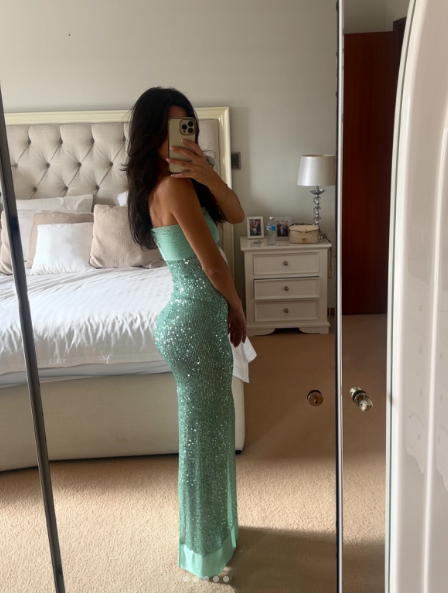 Shinning Mermaid Trägerloses Grünes Pailletten-Abschlussballkleid Partykleid 18. Geburtstag Outfits Abschlusskleid RB1381