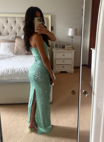 Shinning Mermaid Trägerloses Grünes Pailletten-Abschlussballkleid Partykleid 18. Geburtstag Outfits Abschlusskleid RB1381