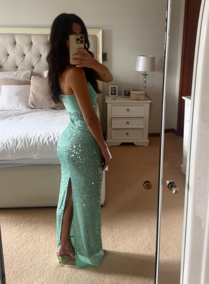Shinning Mermaid Trägerloses Grünes Pailletten-Abschlussballkleid Partykleid 18. Geburtstag Outfits Abschlusskleid RB1381