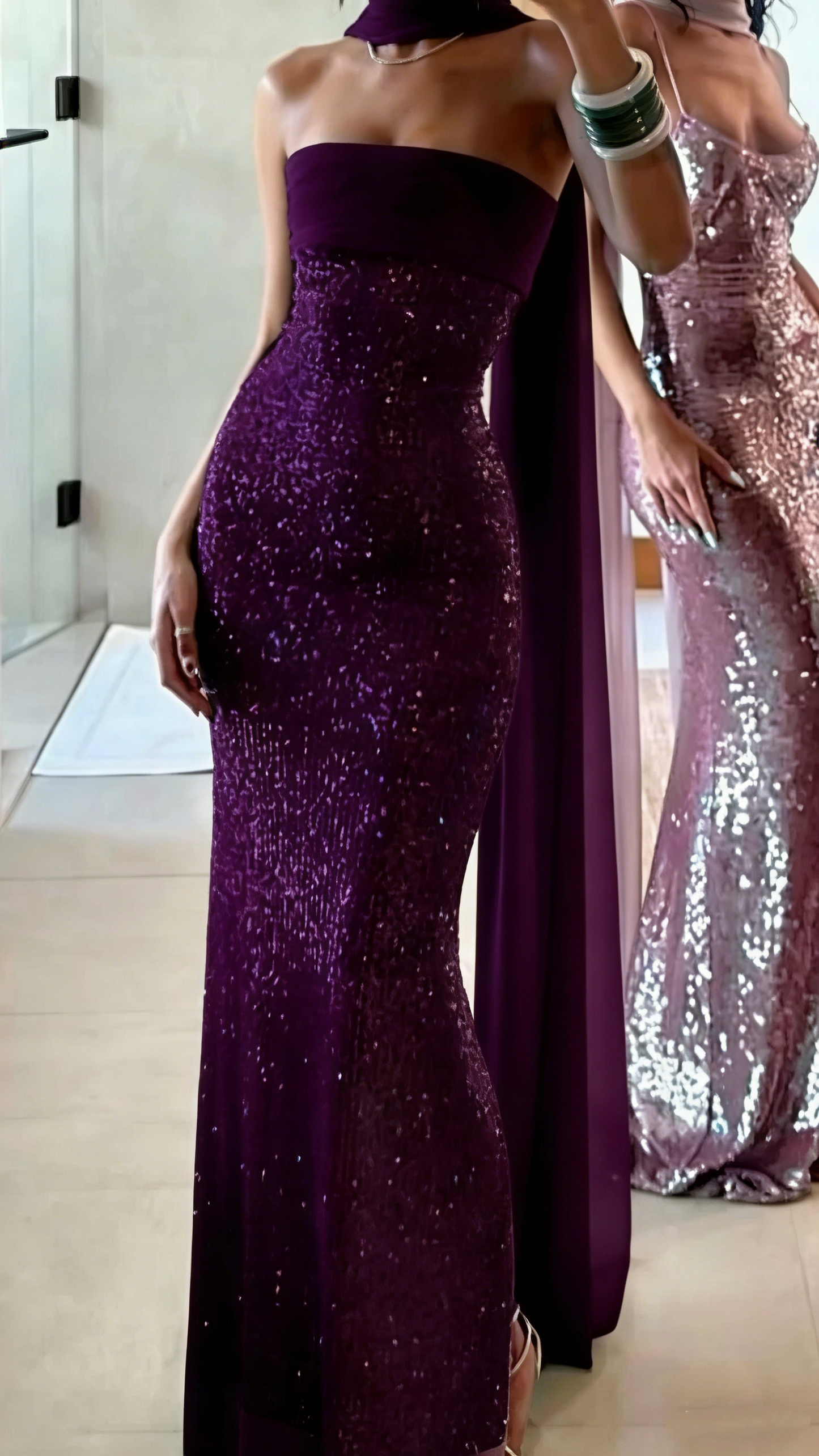 Shinning Mermaid Trägerloses Grünes Pailletten-Abschlussballkleid Partykleid 18. Geburtstag Outfits Abschlusskleid RB1381