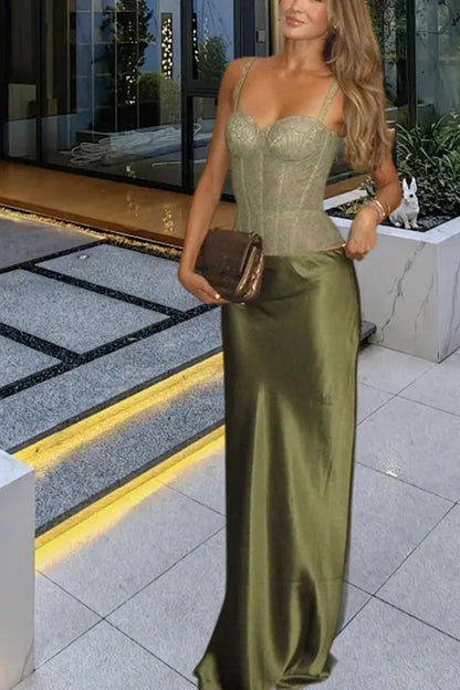 Chic Mermaid Sweetheart Neck Olive Green Satin Prom Dresses Party Dress 20th Birthday Outfits Graduation Dress RB1392