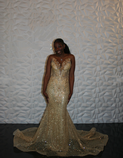 Chic Mermaid Sweetheart Gold Sequin Beaded Prom Dresses Party Dress 20th Birthday Outfits Graduation Dress RB1409
