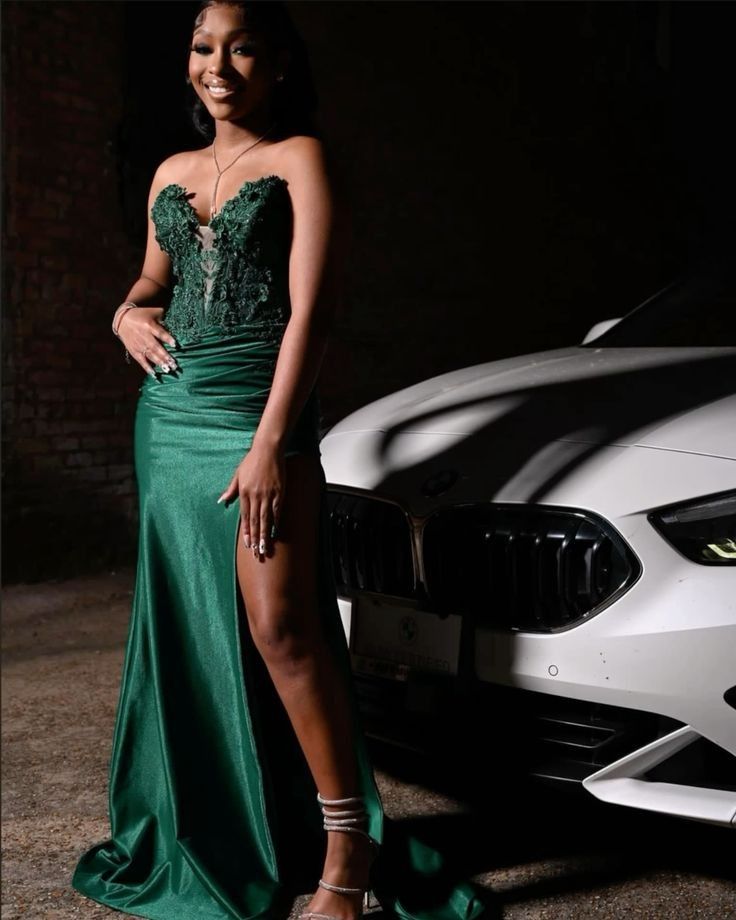 Glamour Mermaid Sweetheart Green Satin Lace Prom Dresses Party Dress 19th Birthday Outfits Graduation Dress RB1428