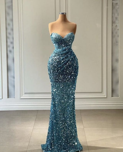 Enchanted Mermaid Sweetheart Blue Silver Beads Sequin Prom Dresses Party Dress 20th Birthday Outfits Graduation Dress RB1494