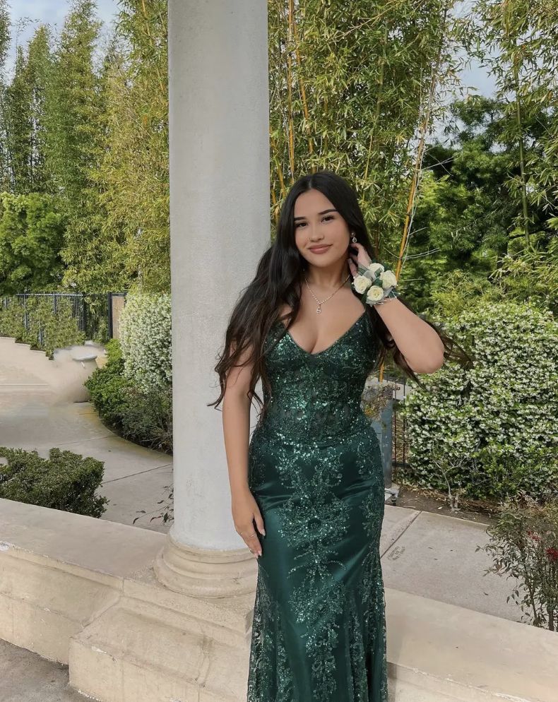 Glamour Mermaid Spaghetti Straps Dark Green Sequin Long Prom Dresses Party Dress 20th Birthday Outfits Prom Gowns RB1509