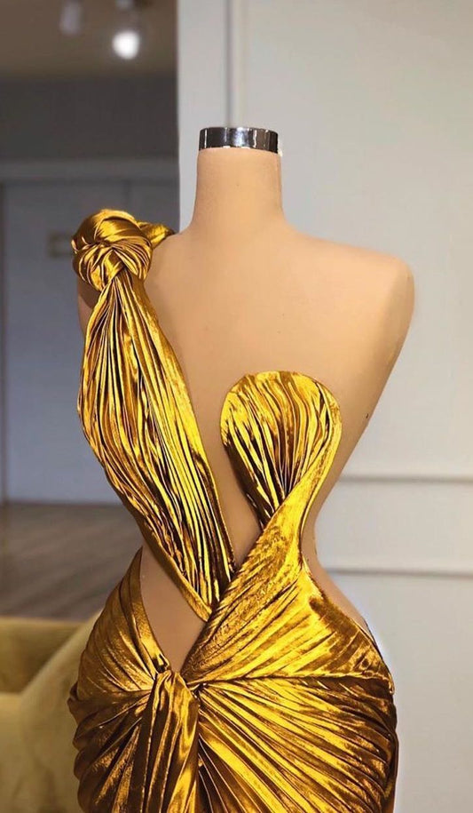 Chic Mermaid One Shoulder Satin Yellow Ruffles Long Prom Dresses 20th Birthday Outfits Prom Gown RB1544