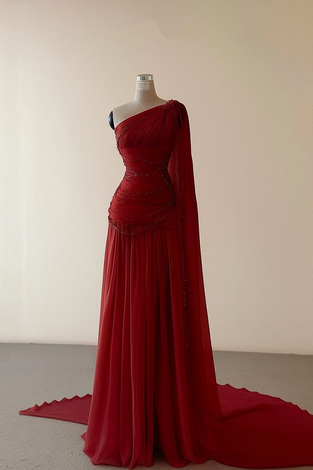 Chic Mermaid One Shoulder Burgundy Chiffon Ruffles Beaded Long Prom Dresses 20th Birthday Outfits Prom Gown RB1553
