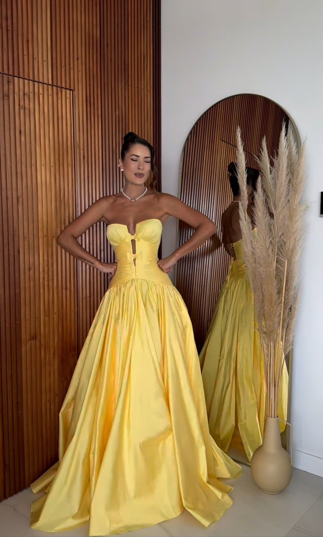 Cute Ball Gown Strapless Yellow Satin Long Prom Dresses 22th Birthday Outfits Prom Gown RB1570
